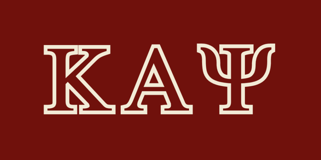 Greek letters Kappa Alpha Psi in cream on a burgundy background.