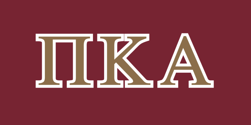 Pi Kappa Alpha Greek letters in gold with dark red background.