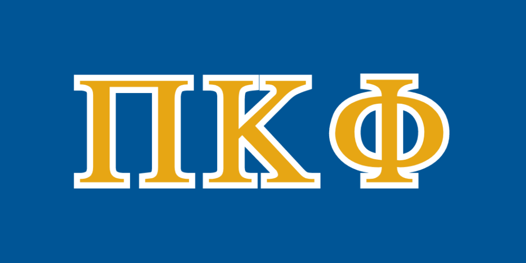 Pi Kappa Phi Greek Letters in yellow with blue background.