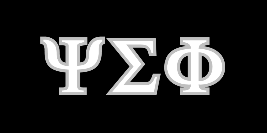 Psi Sigma Phi Greek letters in white with a black background.