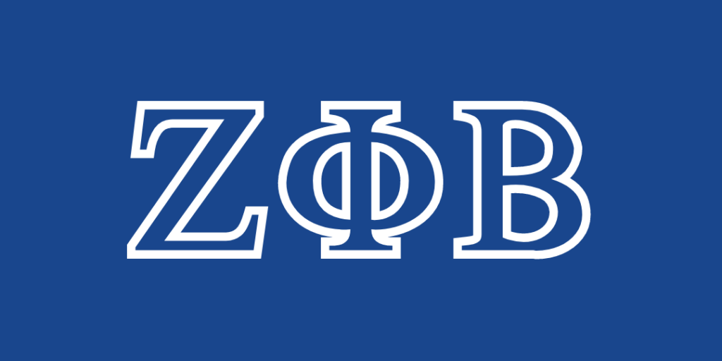 Greek letters Zeta Phi Beta in white on a blue background.